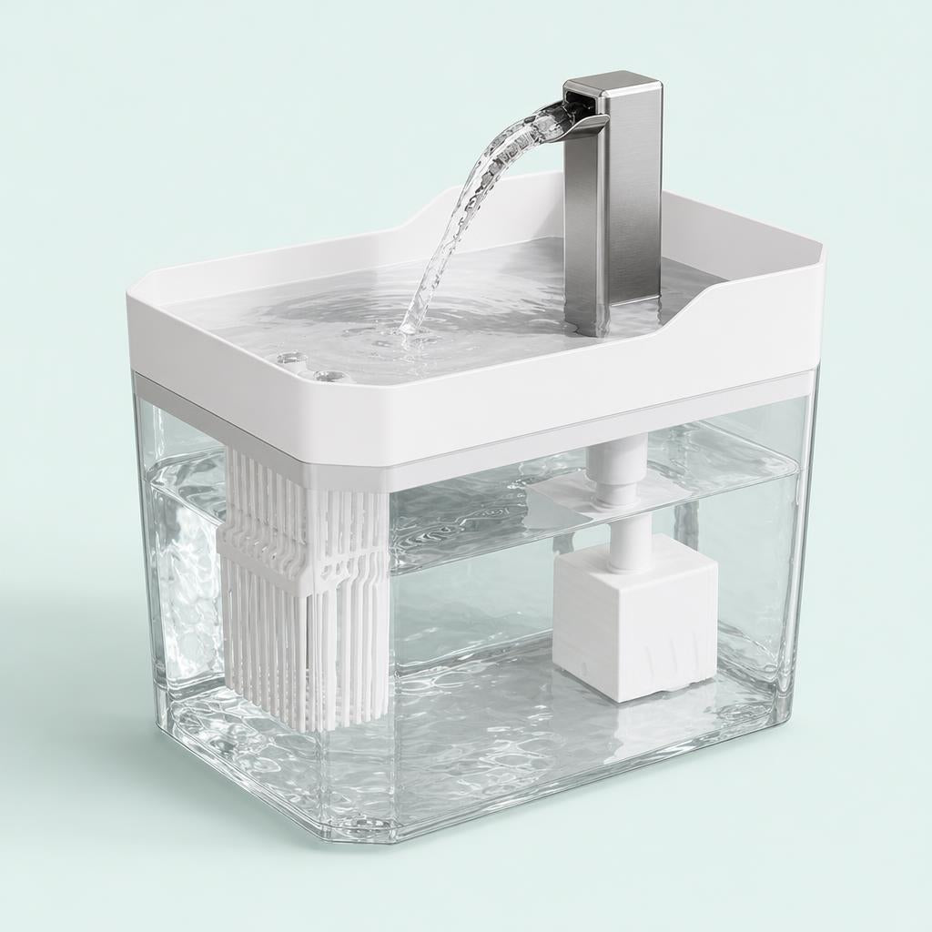 Fuente de agua para mascotas con sus partes